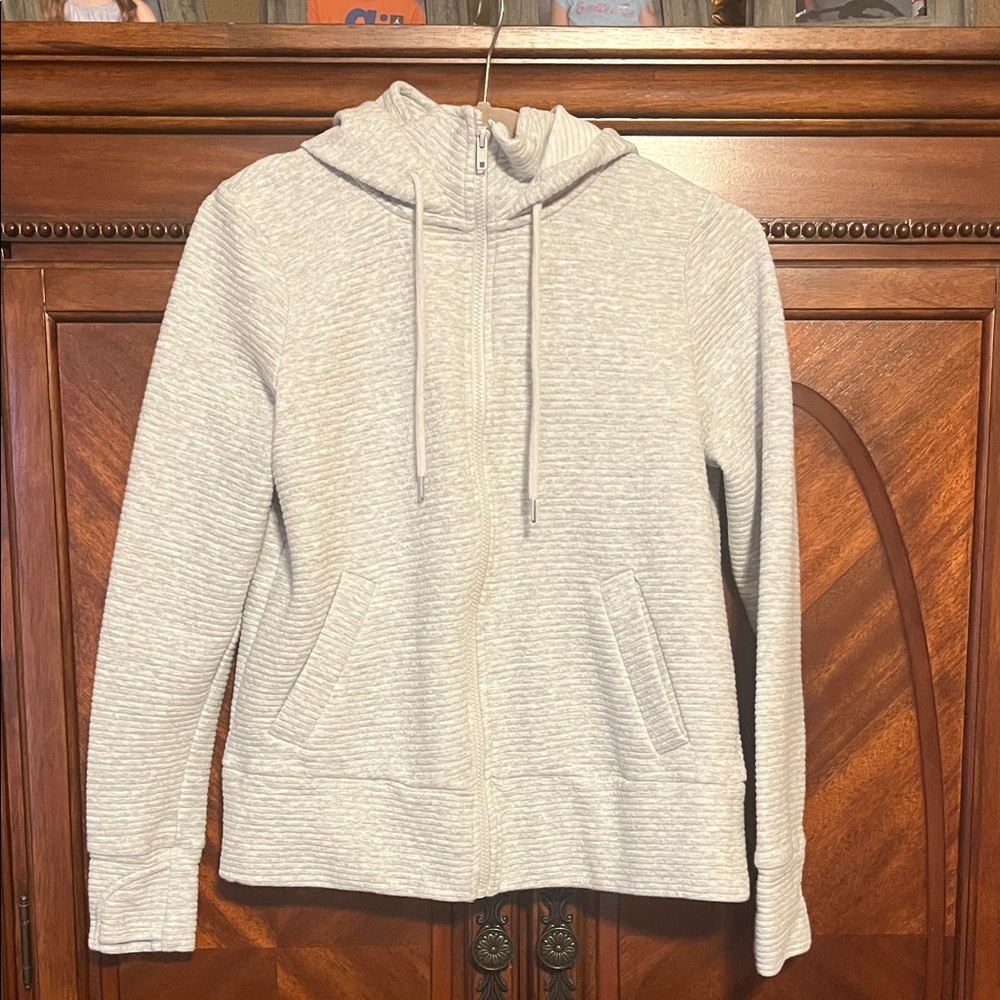 Active Life Heather Ribbed Gray Zip-Up Hooded Jacket